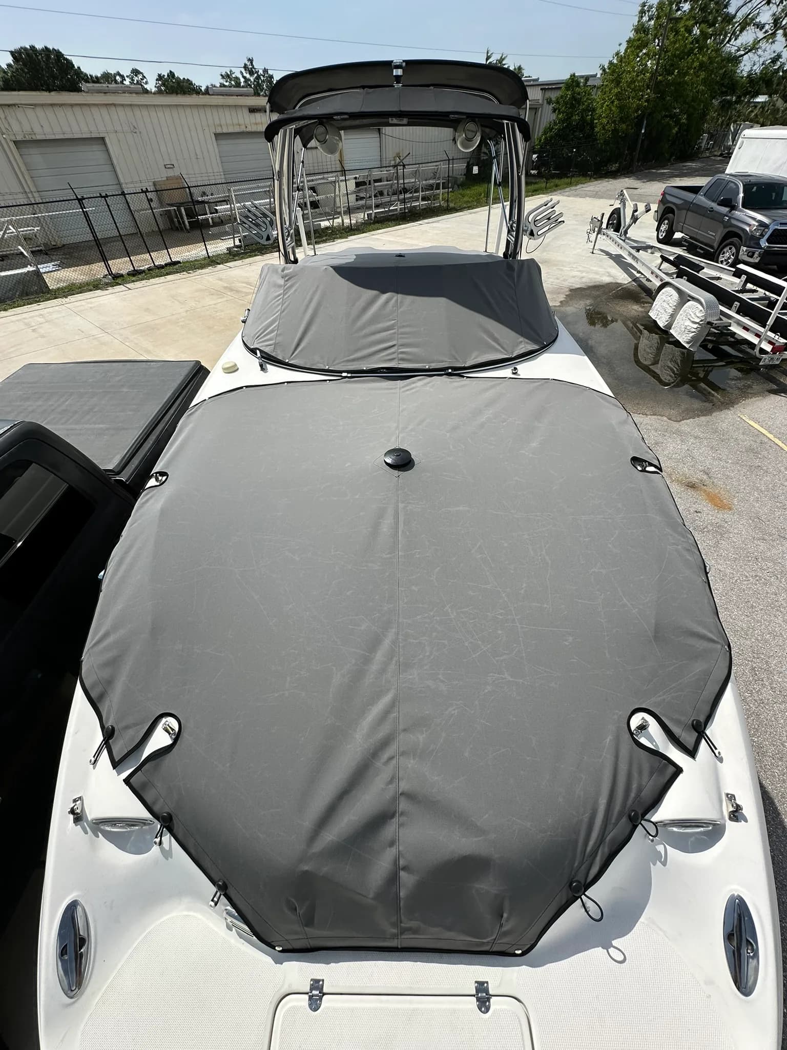 Custom fitted boat cockpit cover and bimini top by GVO Classic Upholstery